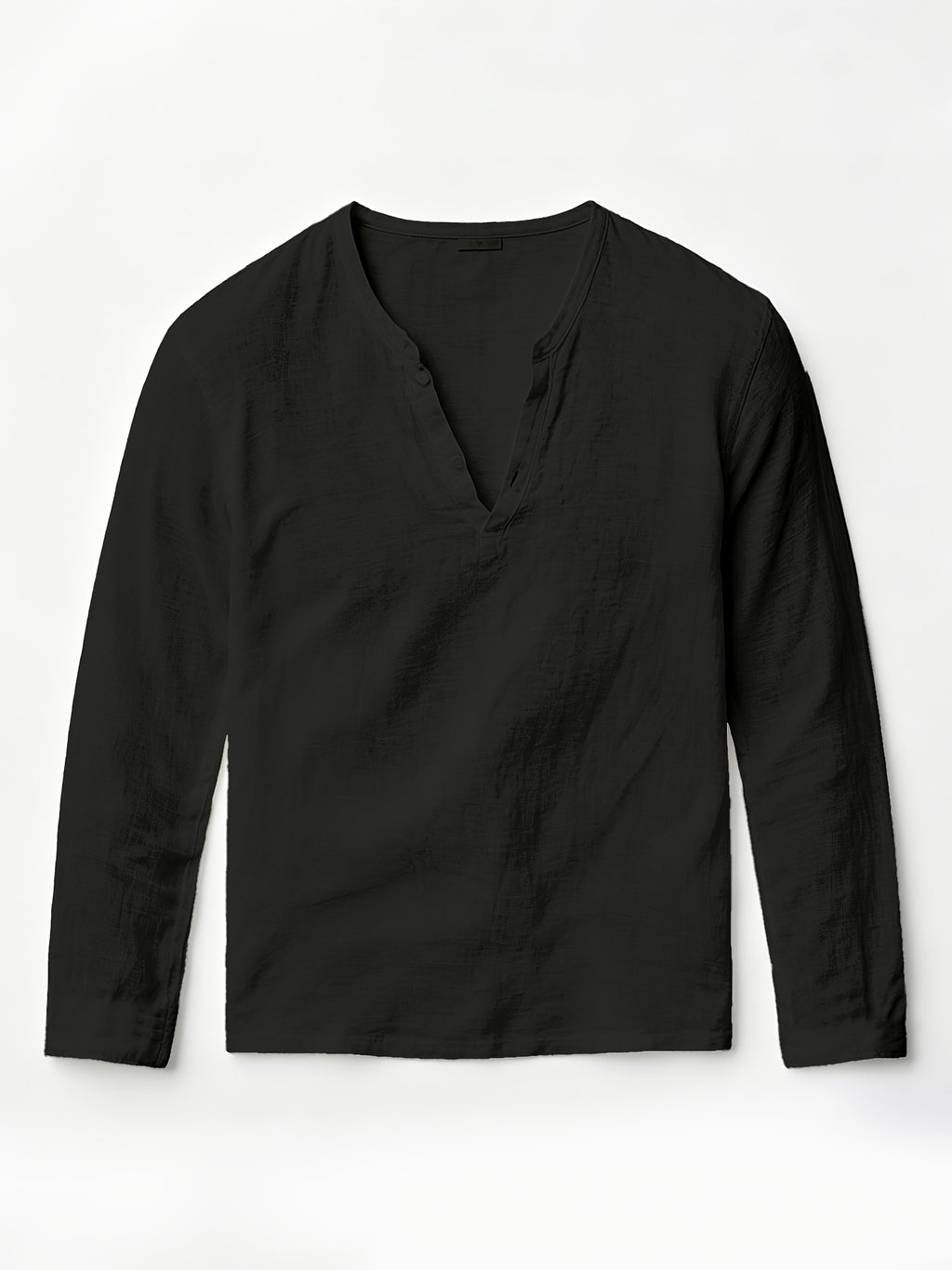 Henley Shirt Men'S Linen Long Sleeve Seasonal Lightweight Breathable V-Neck Loose Beach Vacation Casual Top - Black