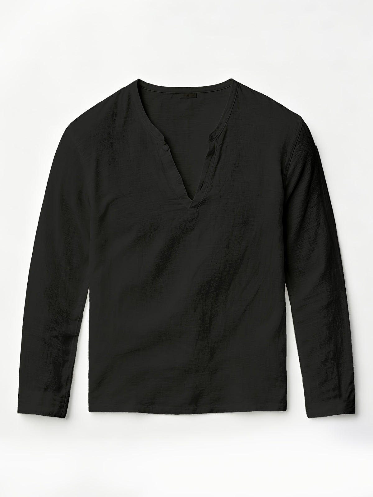 Henley Shirt Men'S Linen Long Sleeve Seasonal Lightweight Breathable V-Neck Loose Beach Vacation Casual Top - Black