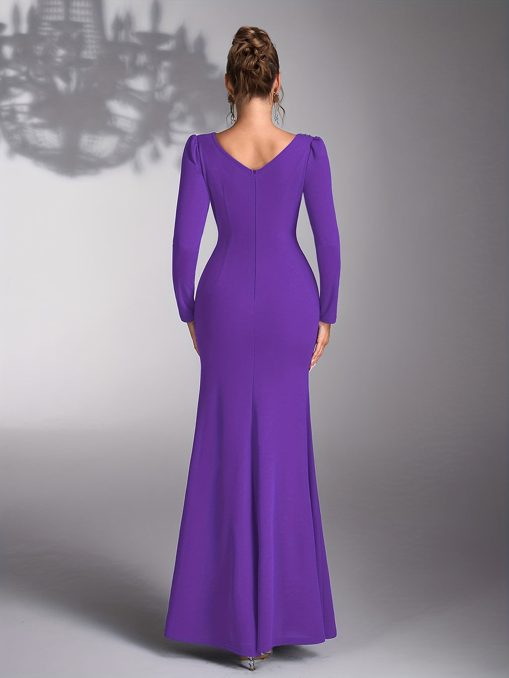 Women's Sequin Patchwork Elegant Wedding Bridesmaid Evening Dress Gown - Dark Violet