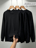 Men'S Round Neck Casual Drawstring Long Sleeve T-Shirt 3pcs Set, Comfortable Soft All-Season Wear, Solid Easy Basic Style Base Layer, Teen Style Top Gift - Black+black+black