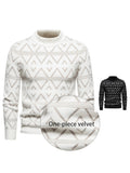 SENMEIGUO 2026 Autumn/Winter New Fashionable Jacquard Men'S Half High Collar Knitted Sweater, Color Contrasting Casual Warm Top - White