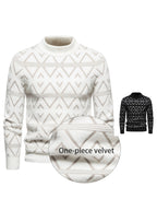 SENMEIGUO 2026 Autumn/Winter New Fashionable Jacquard Men'S Half High Collar Knitted Sweater, Color Contrasting Casual Warm Top - White
