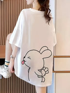 Korean Version Short Sleeve T-Shirt Women's Summer Wear Mid-Length Top Loose Fashion Inner Wear Base Layer Top - White