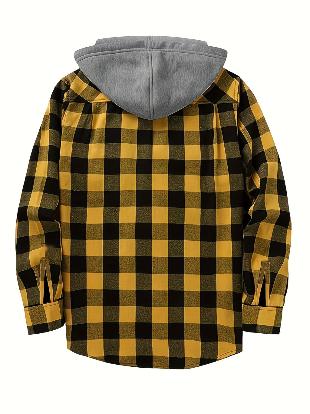 Men's Fashion Hooded Plaid Trendy Shirt Hooded Plaid Sweatshirt, Autumn/Winter Essentials, New Season - Bright Yellow