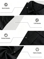 [Pearson OBM] Milan New Men'S Lapel Long Sleeve Shirt Light Luxury Premium Casual Loose All-Match Top Suitable for Seaside Vacation Beach Outing Travel Walking Daily Commute City Outing Date Party Home Wear Fresh Neat Comfortable Durable Good-Lookin - Black