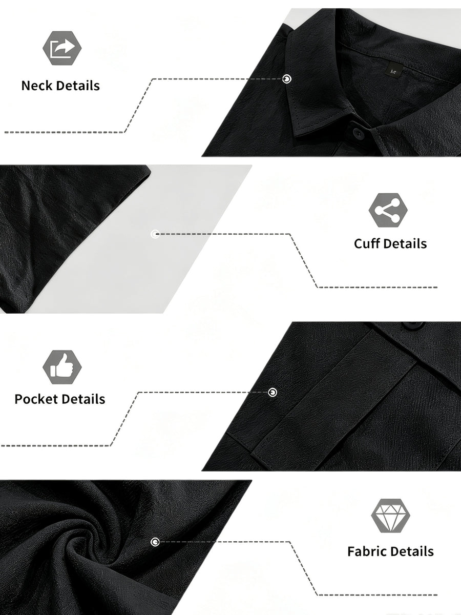 [Pearson OBM] Milan New Men'S Lapel Long Sleeve Shirt Light Luxury Premium Casual Loose All-Match Top Suitable for Seaside Vacation Beach Outing Travel Walking Daily Commute City Outing Date Party Home Wear Fresh Neat Comfortable Durable Good-Lookin - Black