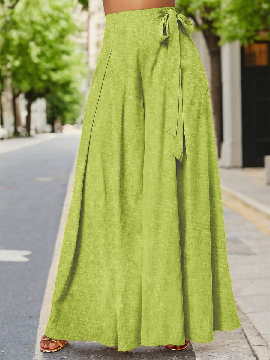 Yy0324110+Spring And Summer Women'S Fashion, Casual Elegance, High-Waisted Wide-Leg Pants - Yellow-green