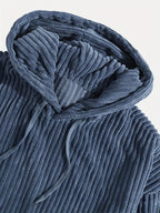 Men'S Hooded Sweatshirt - Loose Fit Pullover Hoodie, Long Sleeve Casual Sweater for Everyday & Formal Wear, Classic Hooded Sweatshirt for Men, Comfortable Clothing, Textured Fabric, Relaxed Fit Clothing - Blue
