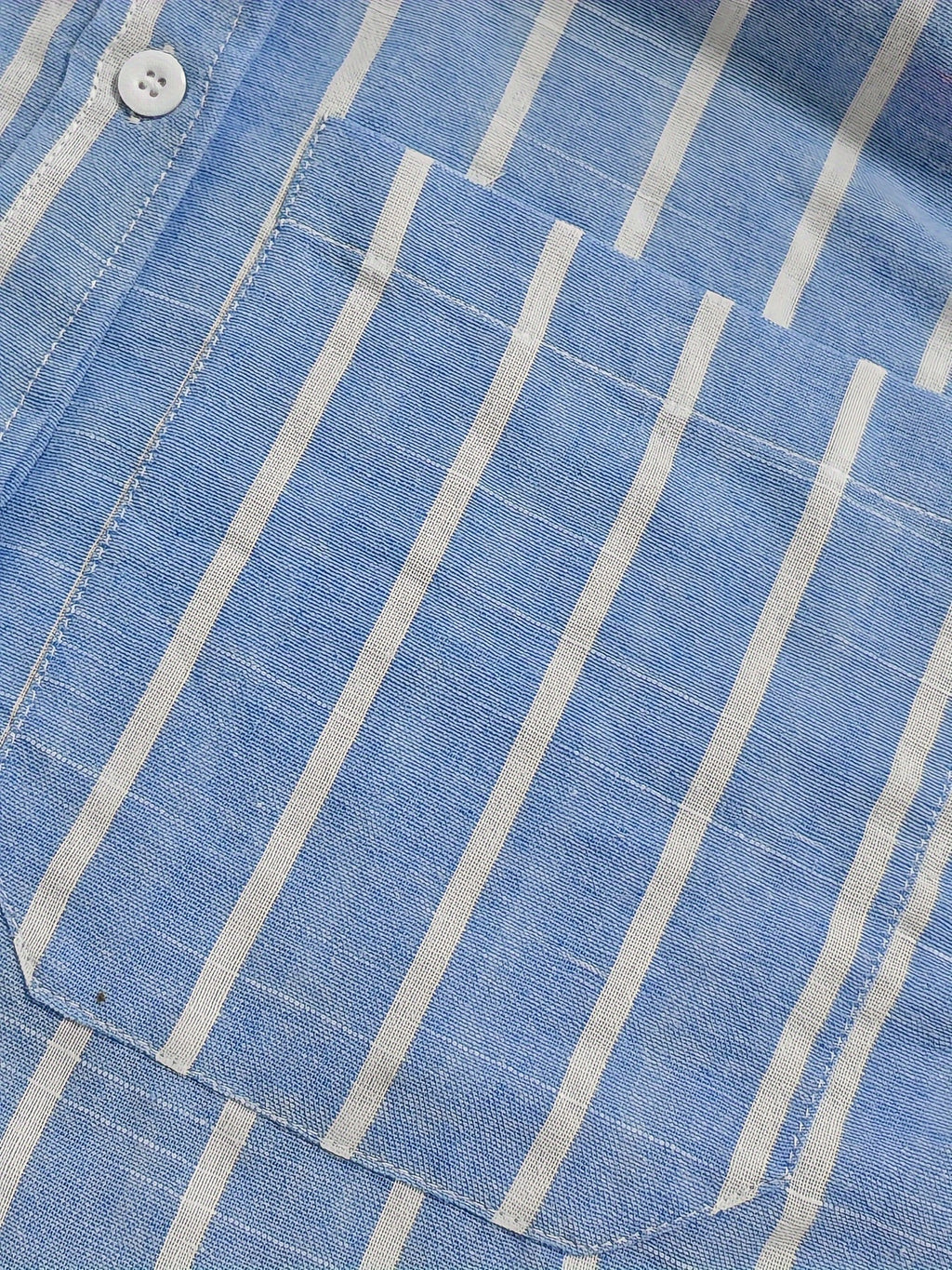 European And American Loose Casual Striped Pocket Lapel Shirt - Blue