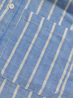 European And American Loose Casual Striped Pocket Lapel Shirt - Blue