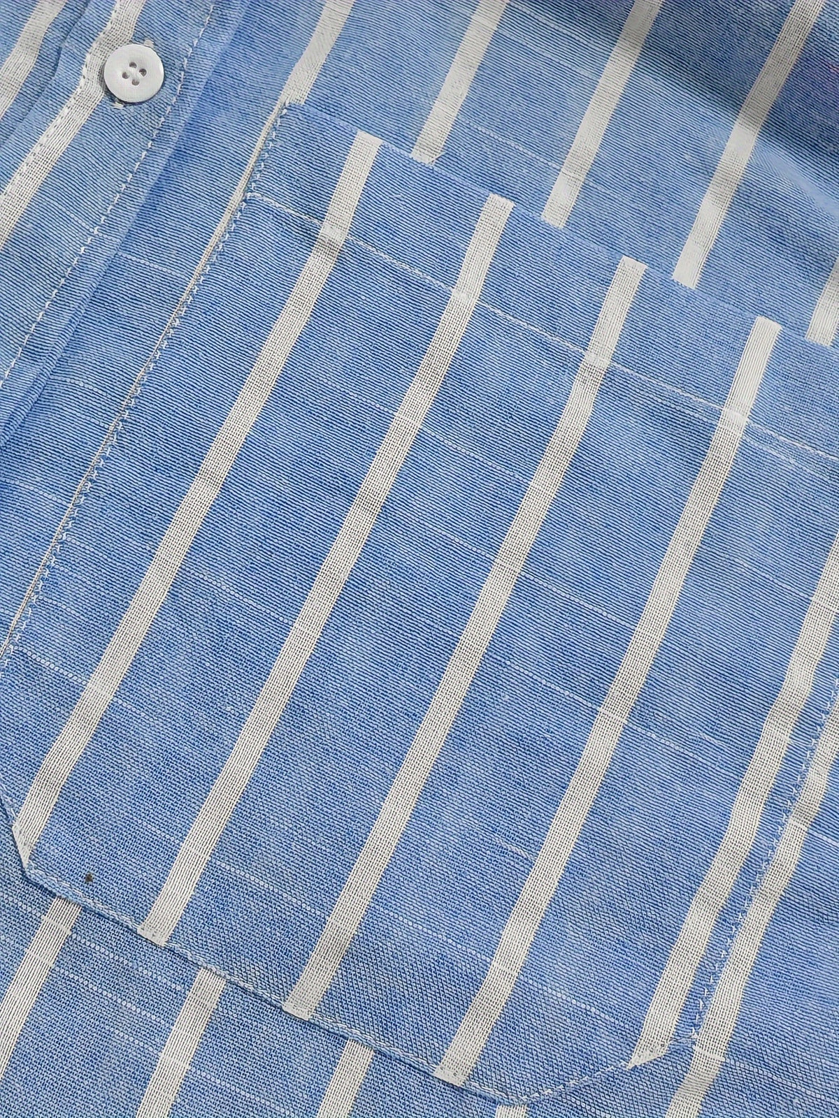 European And American Loose Casual Striped Pocket Lapel Shirt - Blue