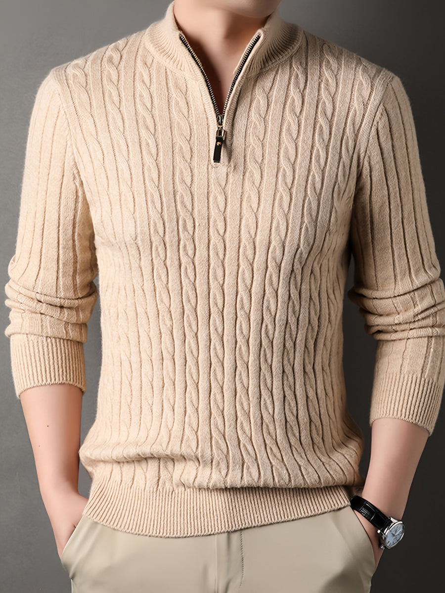 New Autumn Men's Knitted Pullover, Soft and Comfortable, Close-Fitting, Urban Outdoor Fashion, Casual Autumn Wear - Apricot