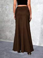 Elegant Women's Long Skirt - Satin Jersey Fabric with a Satin Finish, Perfect for Christmas & Valentine's Day Date Outfits, Suitable for Autumn/Winter Holiday Parties and Commuting, Machine Washable Light Luxury Design, High-End and Graceful - Coffee Brown
