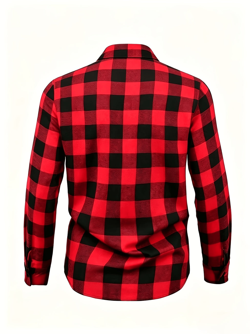 Men's Classic Red Plaid Lapel Shirt, Long-Sleeve Fashion Top for Spring and Autumn, Suitable for Outdoor Vacation Apparel and Daily Wear - Red And Black Grid