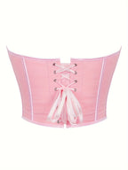 Sexy Women's Strapless Mesh Top, Breathable Double-Layer Frosted Texture, Women's Sexy Court-Style Corset Top - Pink