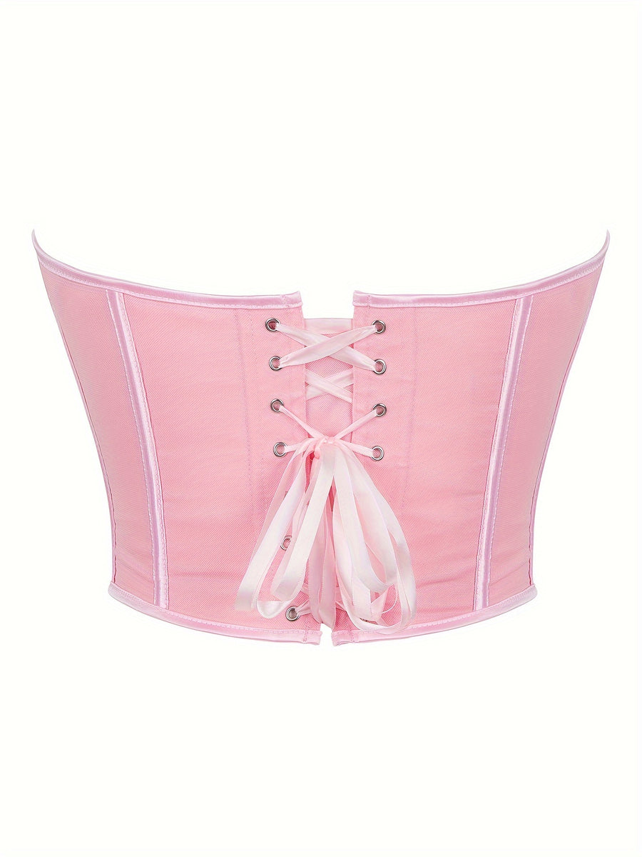 Sexy Women's Strapless Mesh Top, Breathable Double-Layer Frosted Texture, Women's Sexy Court-Style Corset Top - Pink