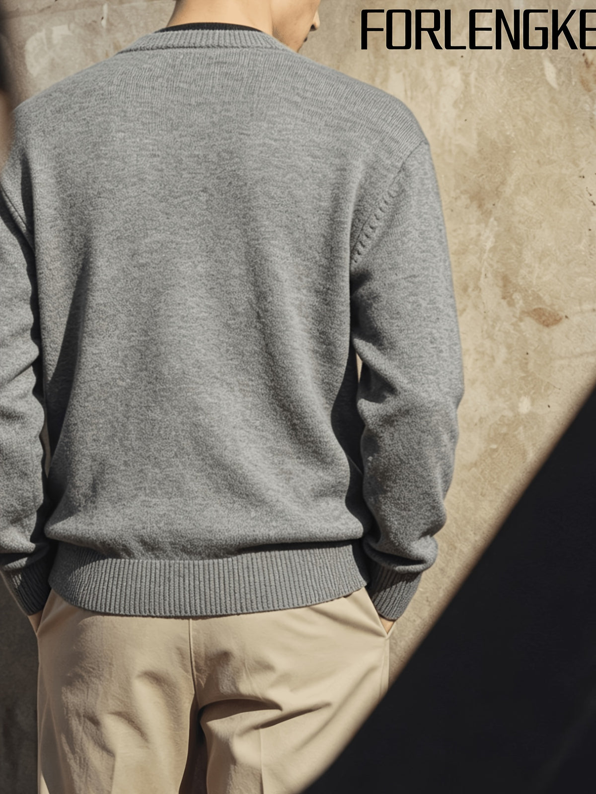 FORLENGKE Fall and Winter Men's Henry Collar Button Knit Sweater, Vintage Style Pullover, Casual and Commuter-Friendly, Simple and Versatile Top for Young and Middle-Aged Men, Comfortable and Skin-Friendly Knit for Layering or Wearing Alone - Grey