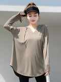 Plus Size, 1pc Women's Fashion Pullover Hoodie, Casual Plus-Size T-Shirt, Swear, Loose Cover-Up Shirt for, Long Sleeve, Conceals Figure - Khaki