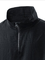 Summer New Versatile Stand-Up Collar Men'S T-Shirt Loose Thin Short Sleeve Half-Zipper Breathable Top - Black