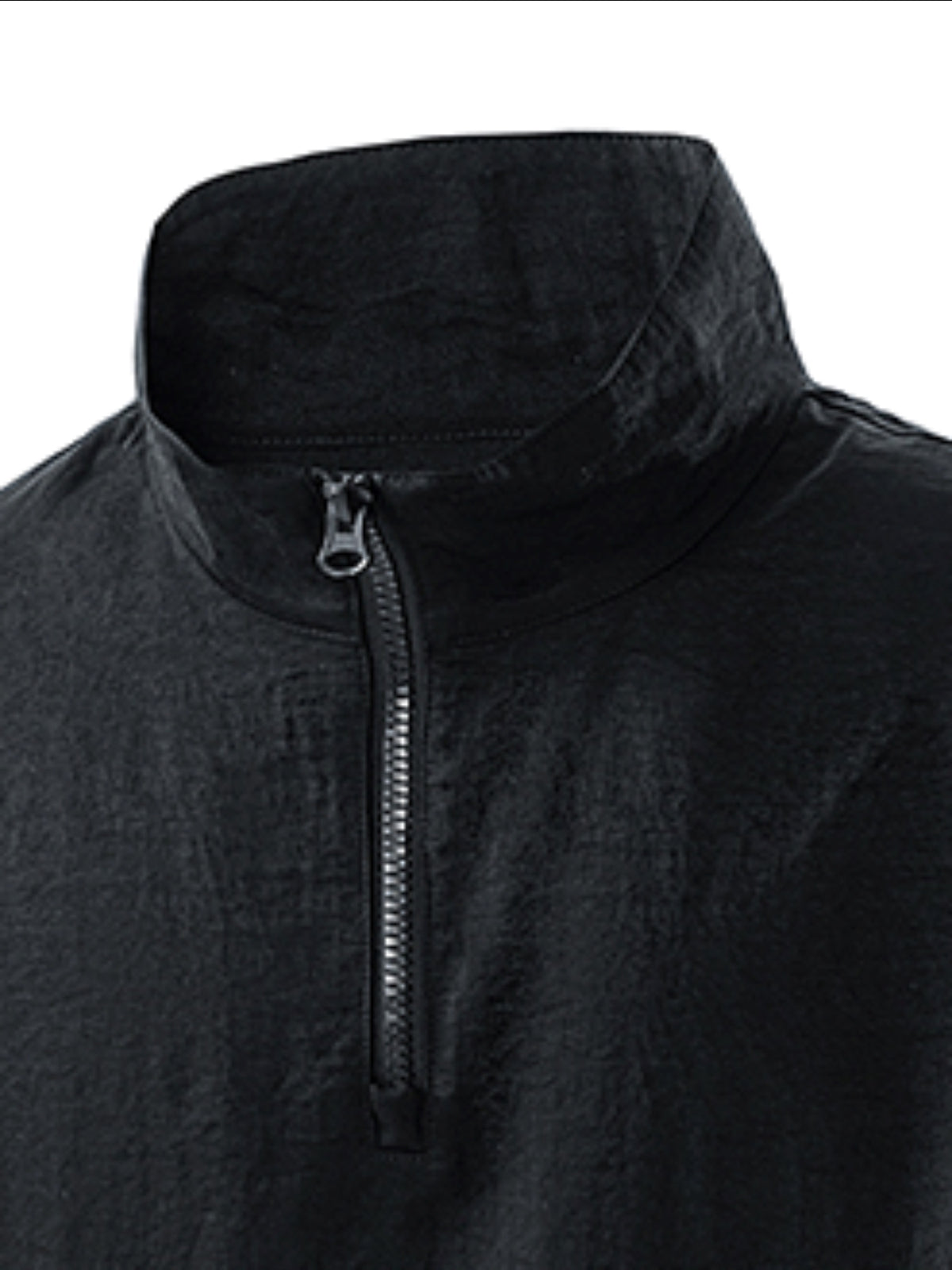 Summer New Versatile Stand-Up Collar Men'S T-Shirt Loose Thin Short Sleeve Half-Zipper Breathable Top - Black