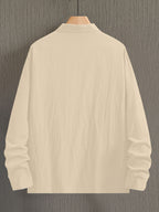 Men's Fashion Long-Sleeve Linen Shirt - Seaside Vacation Casual Top, Button-Up with Half-Open Placket, Lightweight, Loose, and Comfortable, Perfect as a Summer T-Shirt or Gift - Khaki