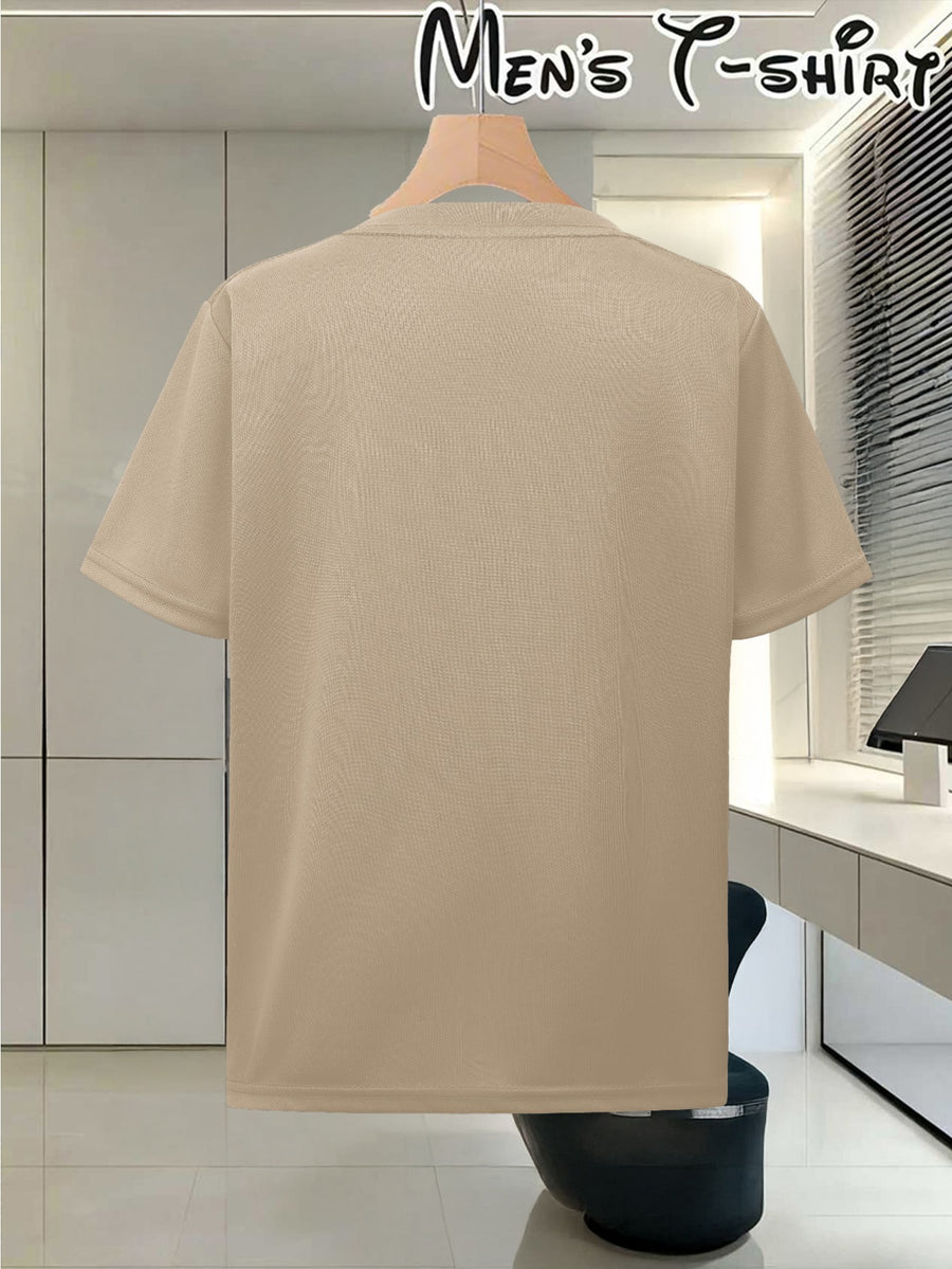 Men's Breathable Quick-Dry T-Shirt, Casual Sporty Minimalist Design, Versatile Black Airplane Graphic, Suitable for Fitness, Running, Daily Wear, Home, and Travel - Khaki