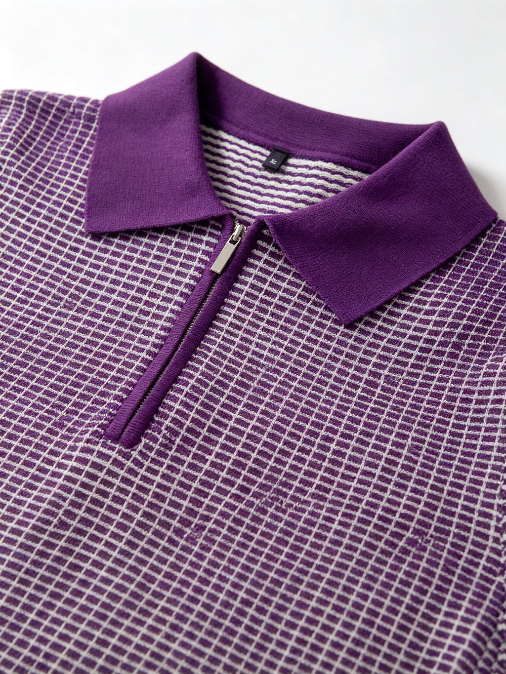 Men's Polo Collar Short Sleeve Waffle Knit Top, Solid Color Lightweight Breathable Casual Pullover - Dark Violet