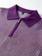 Men's Polo Collar Short Sleeve Waffle Knit Top, Solid Color Lightweight Breathable Casual Pullover - Dark Violet