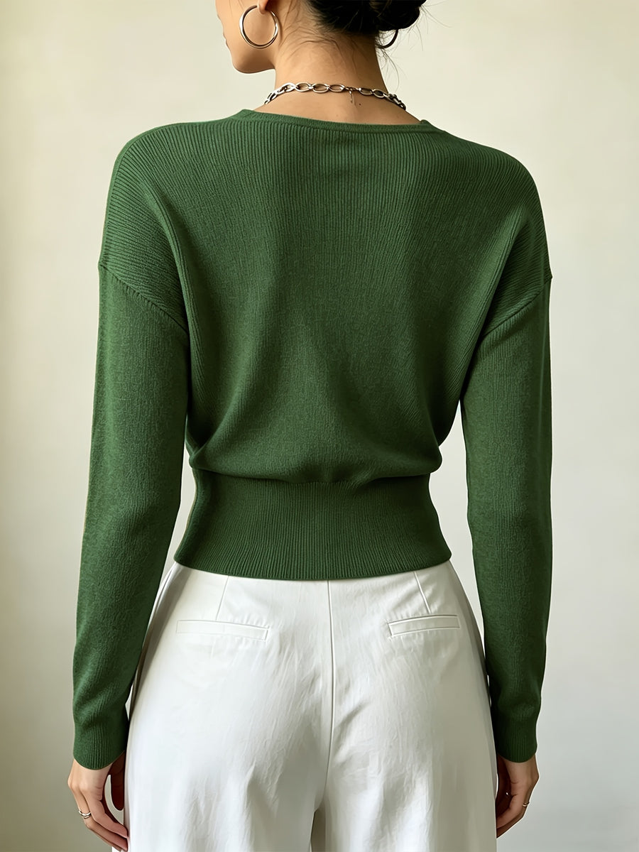 Women'S New Arrivals INS Autumn/Winter Cross-Collar Pullover, Elegant Versatile Loose Fit Machine Washable Long-Sleeve Knitwear - Army Green