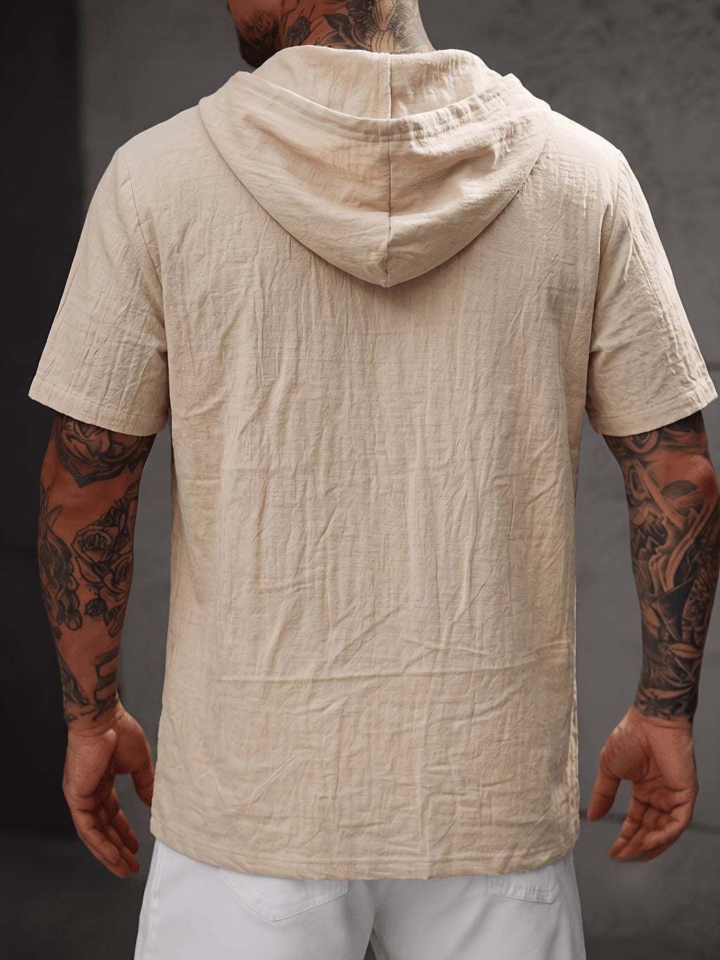 Men'S Shirt Linen Fabric Hooded Design Casual Easy Fashion Breathable High Elasticity Comfortable, Suitable for Outdoor Excursion Vacation Travel Beach Daily Casual Home Wear - Khaki