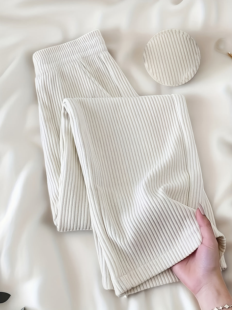 Women's Elegant High-Waisted Elastic Wide-Leg Pants - Structured Tapered Trousers for Casual to Formal Occasions, All-Season Work Pants, Machine Washable Non-Stretch Fabric, Comfortable and Stylish, Suitable for All Seasons, Ideal for Casual - Beige