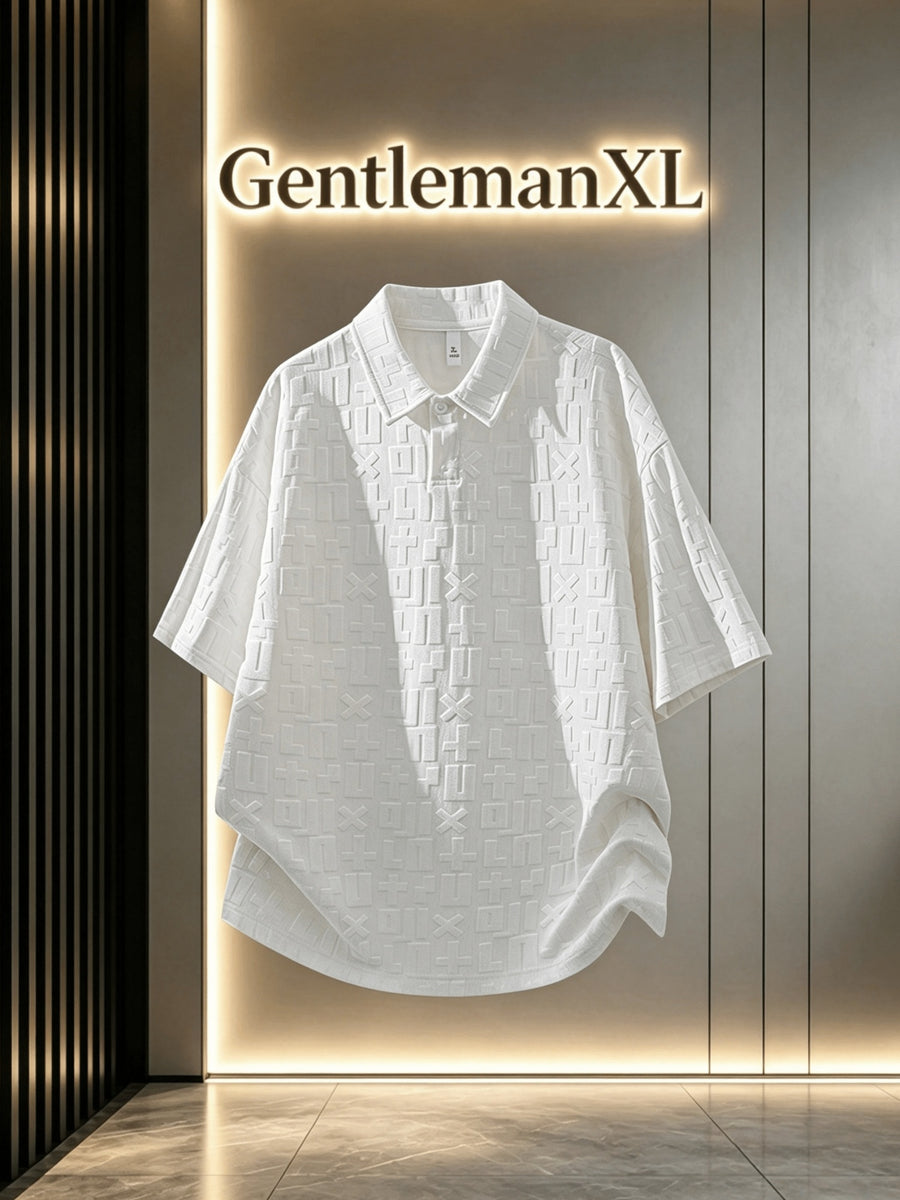 Men'S Summer Jacquard Textured Short Sleeve T-Shirt, Premium Casual Loose Top - White