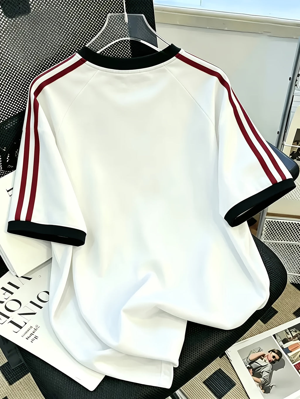 WB Men's Pure Cotton T-Shirt 2026 New Summer - Breathable Crew Neck Short Sleeve Tee with Solid Color Base & Contrast Stripe, Suitable for Casual Wear, Gym, Everyday Outfits - Machine Washable Solid Color Round Neck Shirt - White