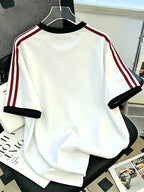 WB Men's Pure Cotton T-Shirt 2026 New Summer - Breathable Crew Neck Short Sleeve Tee with Solid Color Base & Contrast Stripe, Suitable for Casual Wear, Gym, Everyday Outfits - Machine Washable Solid Color Round Neck Shirt - White