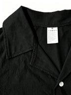 Old Money Style Men's Cuban Collar Short Sleeve Shirt, Linen Texture, Lightweight and Breathable Outdoor Casual Shirt - Black