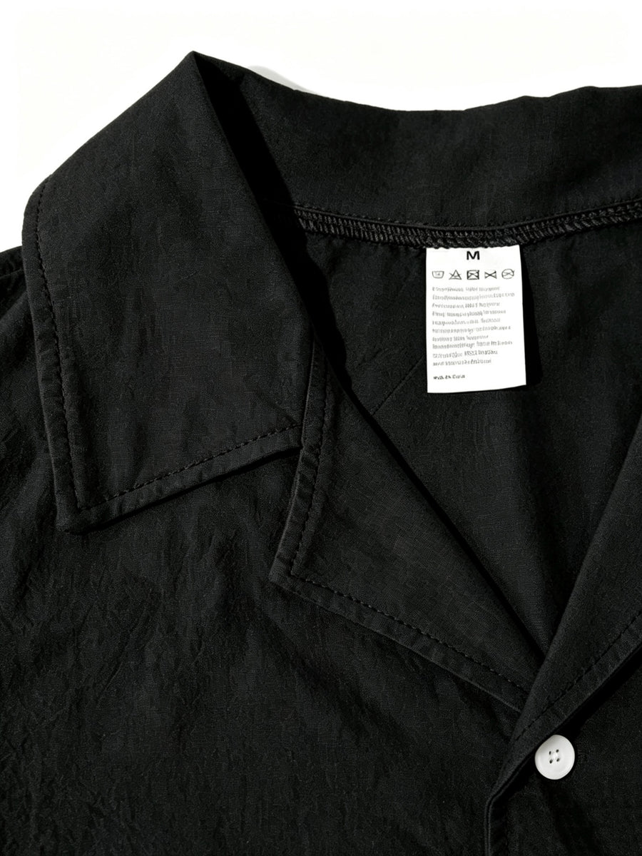 Old Money Style Men's Cuban Collar Short Sleeve Shirt, Linen Texture, Lightweight and Breathable Outdoor Casual Shirt - Black