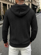 Autumn Winter Men'S Thick Jacquard Long Sleeve Cardigan Hoodie, Comfortable Warm Fabric with Trendy Print, Suitable for Daily Outings, Outdoor Sports, Travel, And Vacation, Lightweight Comfortable Regular Fit, Ideal for Beach, Hiking, Evening Wear - Black