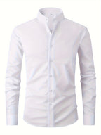 New Fashion Casual Stand Collar Long Sleeve, Smart Casual - White