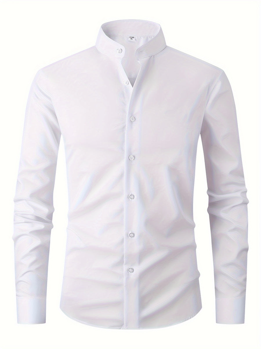 New Fashion Casual Stand Collar Long Sleeve, Smart Casual - White