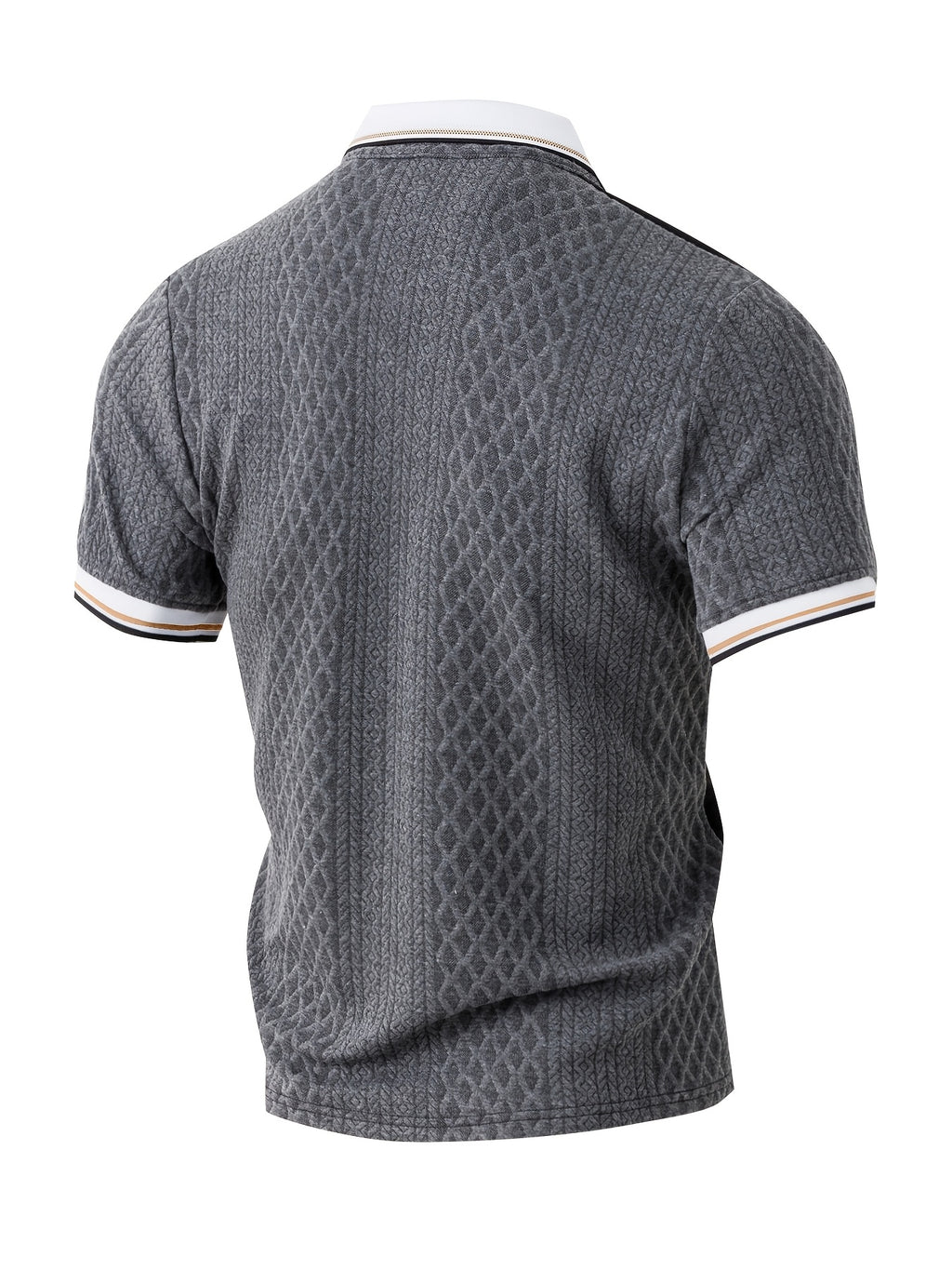 Men's Fashion New Color-Block Polo Shirt with Collar, Jacquard Design, Soft Fabric, Versatile for Outdoor Streetwear and Beach Vacation Outfits - Grey