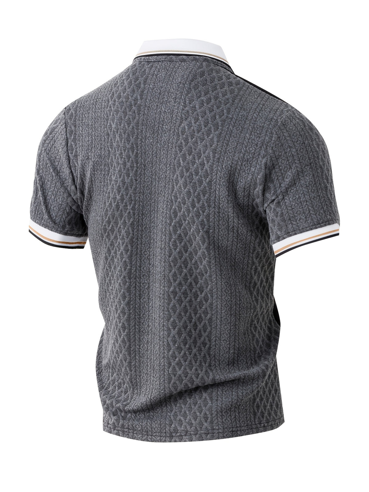 Men's Fashion New Color-Block Polo Shirt with Collar, Jacquard Design, Soft Fabric, Versatile for Outdoor Streetwear and Beach Vacation Outfits - Grey