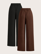 High-Waisted Wide-Leg Pants Two-Piece Set - Black+Coffee