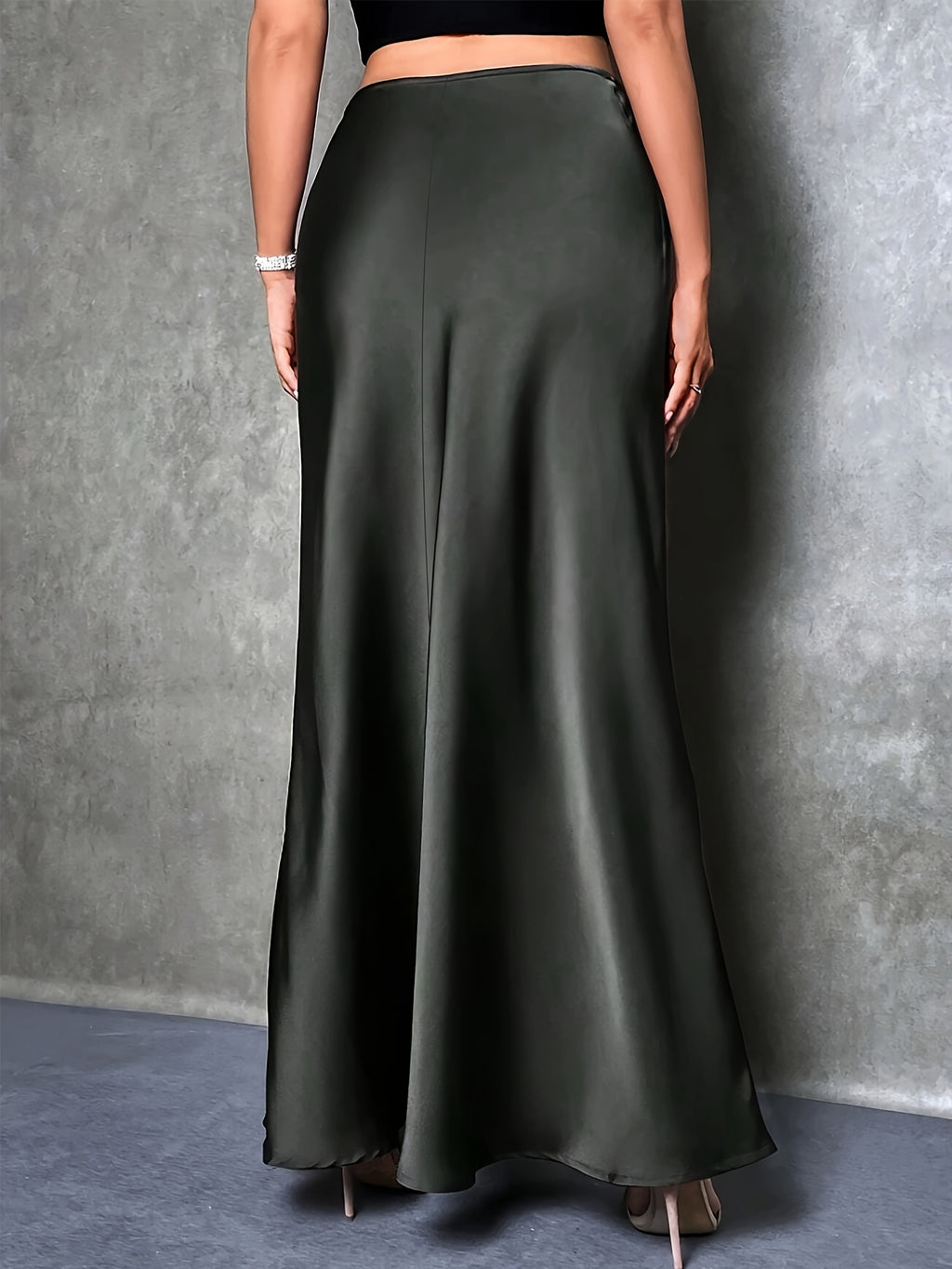 Women's High-Waisted Solid Color Elegant Satin Skirt, Suitable for Date, Party, Gift, All Season - Black