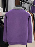 Men's Thick Warm Sweater Suitable for Winter - V-Neck Square Collar Knit Pullover with Color-Blocking Collar, Base Layer Sweater for Layering, Machine Washable Casual Warm Sweaters for Office & Casual Attire (Regular Fit) - Violet