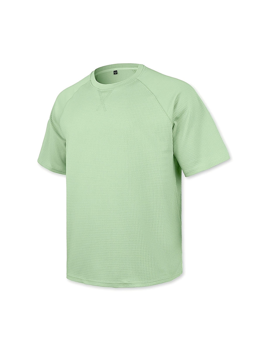 3pcs Set Men'S Waffle Knit Short-Sleeve T-Shirts, Lightweight And Breathable Crew Neck Tops. Suitable for Daily Casual Wear, Summer Vacations And Outdoor Activities. Loose Cut, Soft And Comfortable Fabric, Versatile Daily Fashion Style - Light Green+Light Blue+Purple