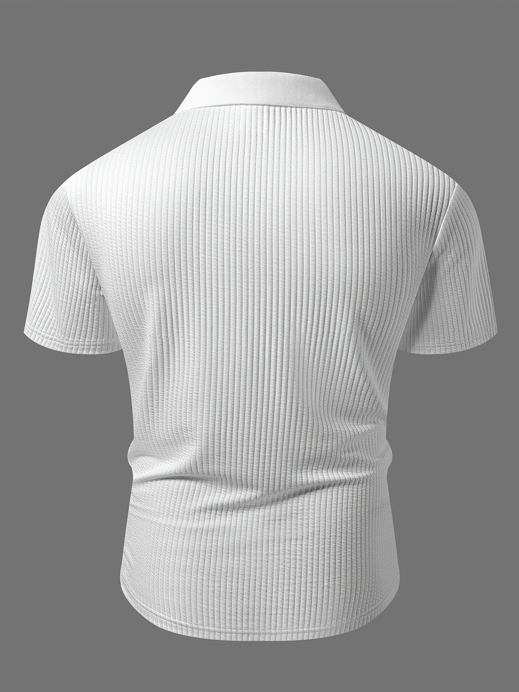 Men's High-End Vertical Stripe Knit Polo Shirt, White Slim Fit Short Sleeve, Textured Light Luxury Fabric, Mature Business Casual Style, Summer Exquisite Lapel Top - White