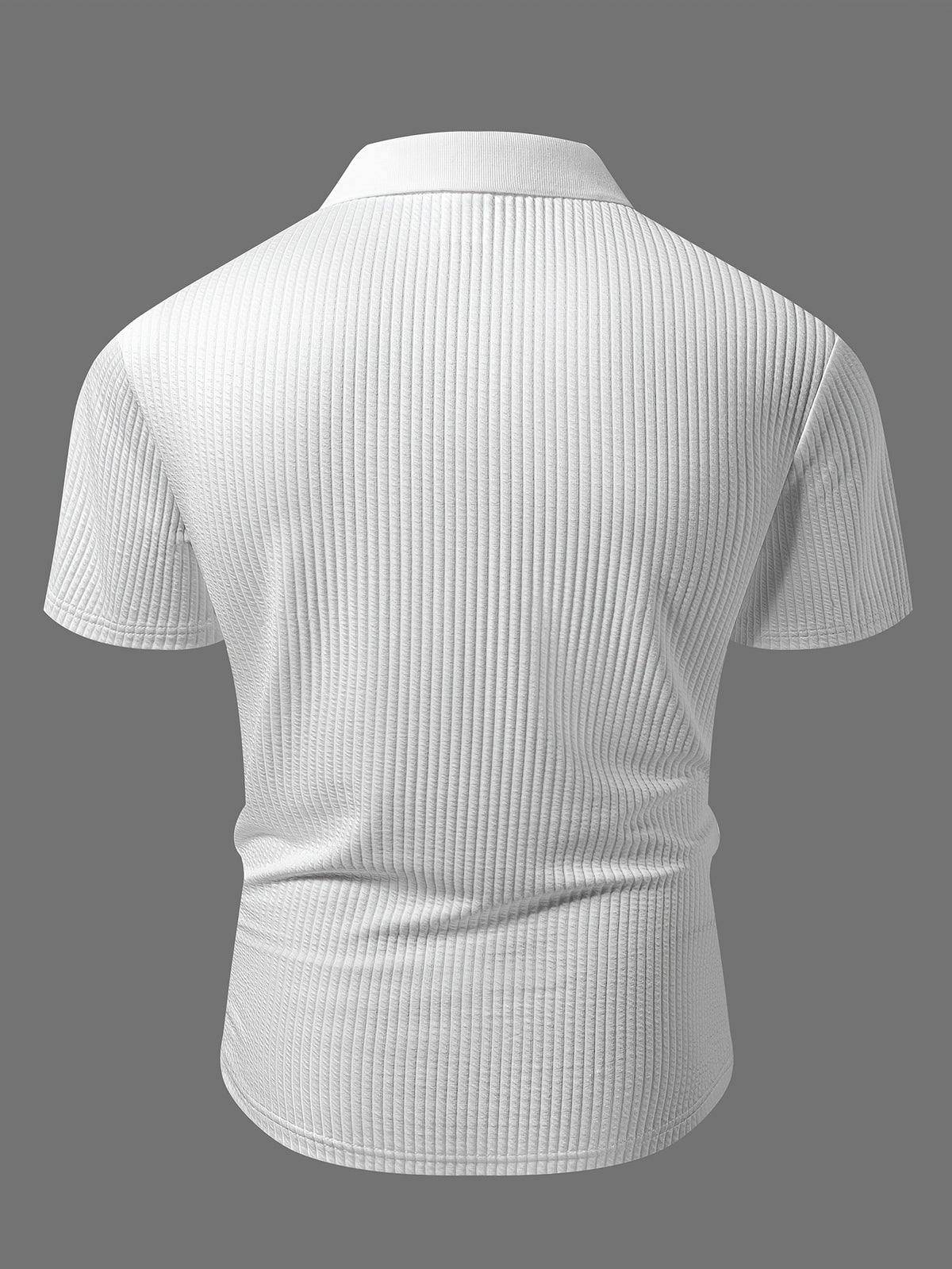 Men's High-End Vertical Stripe Knit Polo Shirt, White Slim Fit Short Sleeve, Textured Light Luxury Fabric, Mature Business Casual Style, Summer Exquisite Lapel Top - White