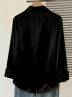 Women's Spring/Autumn Elegant and Versatile Satin Commuter Shirt - Black
