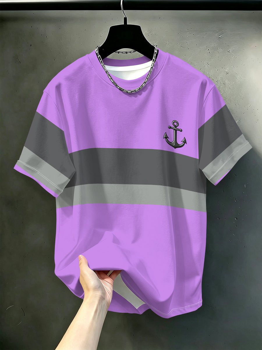 [Printed Design – Not Textured] New Men's Short-Sleeve T-Shirt, Heavyweight Vintage Style Top, Loose Fit, Casual, Breathable, Versatile, Crew Neck, Half-Sleeve, Comfortable, Skin-Friendly, Breathable, Wear-Resistant, for Commuting, Daily Outings - Mixed Color 2