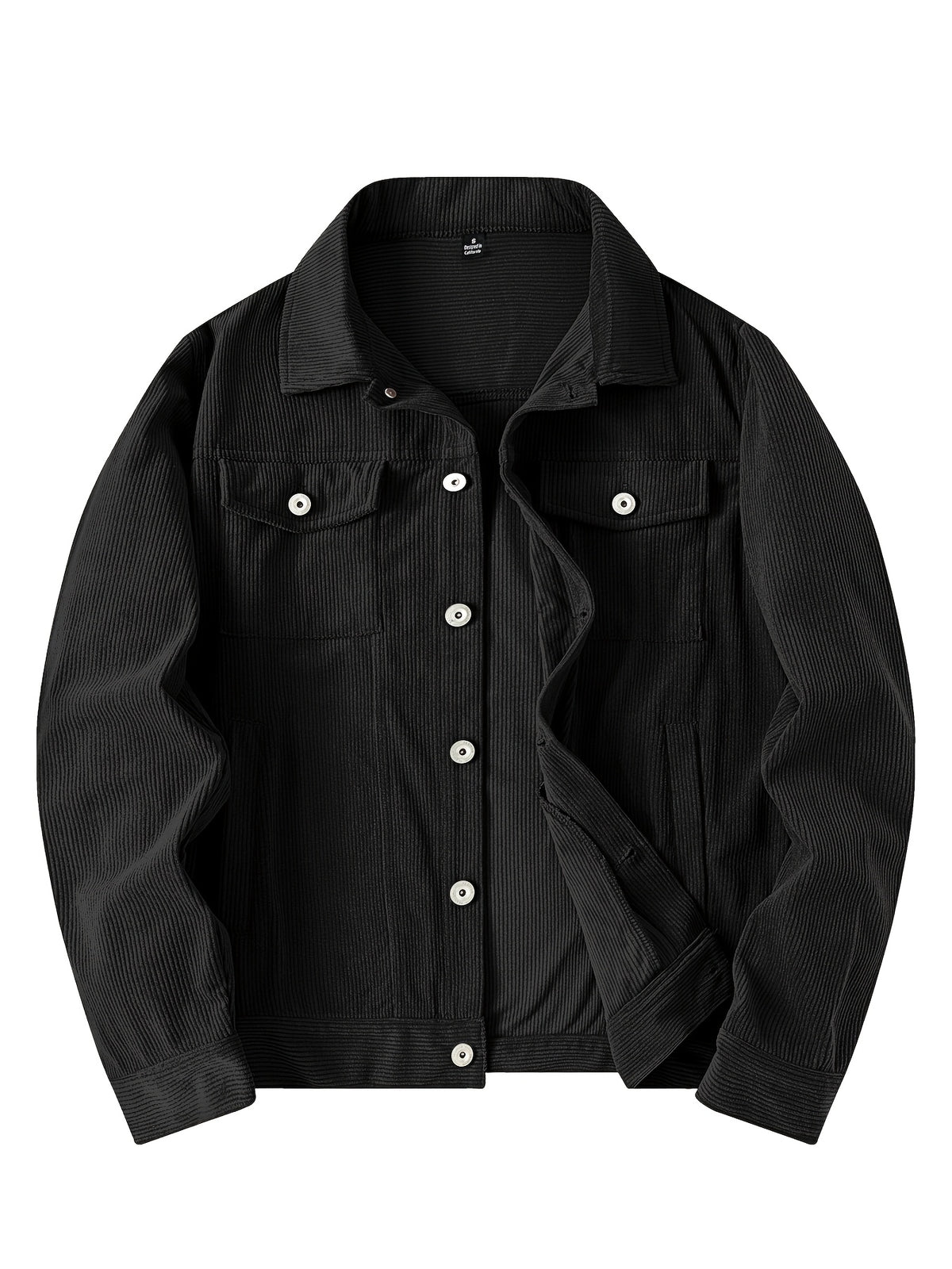Men's Casual Long-Sleeve Shirt, Autumn/Winter Loose Fit Simple Solid Color Corduroy Layering Flannel Shirt, Vintage Style Top - Black